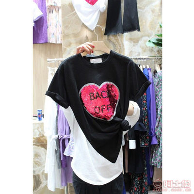 【廠家直銷2018夏季愛心字母亮片短袖T恤女韓版寬松白色純棉百搭上衣1495】深圳市南山區伊人醉服飾批發商行 - 產品庫